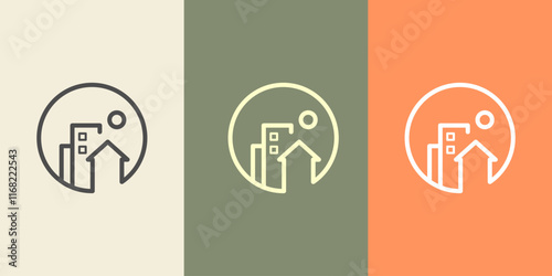 Real estate city building in circle icon logo line outline design