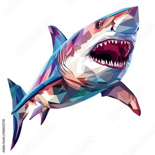 Colorful Low Poly Angry Shark Vector illustration on isolated background