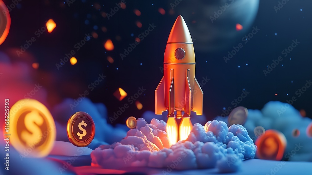 A rocket with a red flame in the background A rocket with a red flame in the background