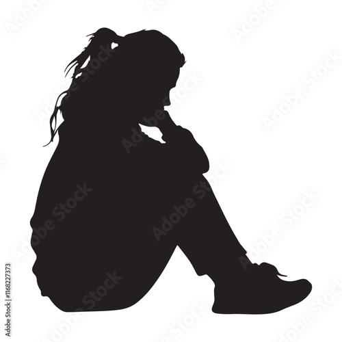 Sad girl silhouette vector illustration

