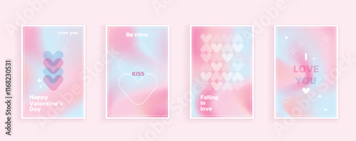 Happy Valentine's Day greeting cards. trendy gradients for brochures, advertising and postcard. romantic cute event flyers for banners or mobile social posts. vector design.