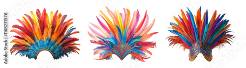 Colorful Feather Headdresses Isolated on Transparent Backgrounds