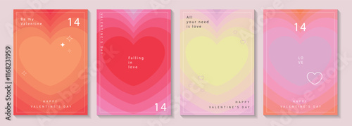 Happy Valentine's Day greeting cards. trendy gradients for brochures, advertising and postcard. romantic cute event flyers for banners or mobile social posts. vector design.