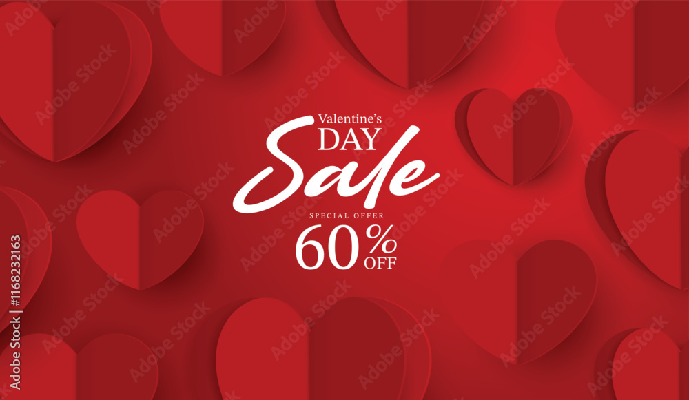 Naklejka premium Valentine's Day Sale commercial poster or banner with symbol of heart on pink background. promotion and shopping template or background for love and valentine's day concept. vector design.