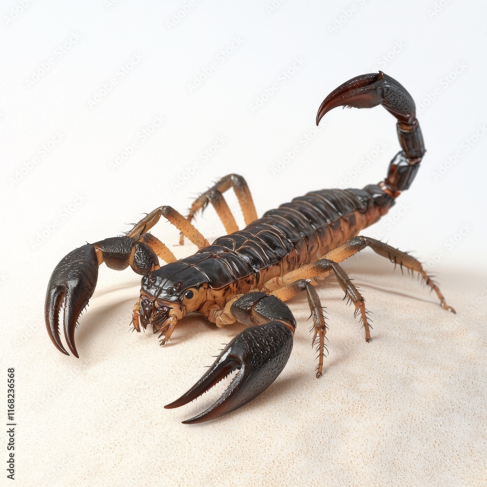 Detailed Close-Up of a Giant Scorpion Displaying Distinctive Features on Neutral Background Detailed Close-Up of a Giant Scorpion Displaying Distinctive Features on Neutral Background