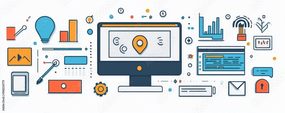 Concept Image of Web Design with Digital Elements, Generative AI Concept Image of Web Design with Digital Elements, Generative AI