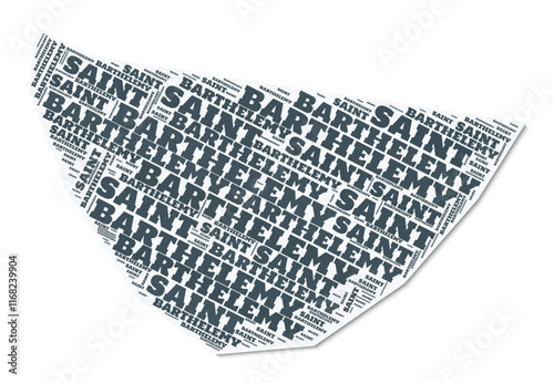 Saint Barthelemy shape text cloud. Country border with shadow on white background. Saint Barthelemy with regions division in vintage gazette style. Classy vector illustration.