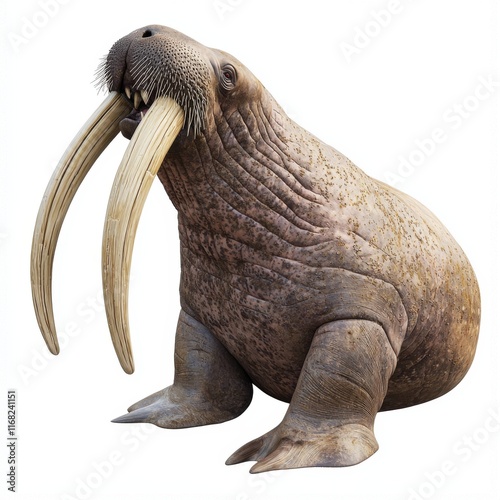 Realistic 3D Model of a Walrus with Long Tusks and Detailed Skin Texture in Natural Pose photo