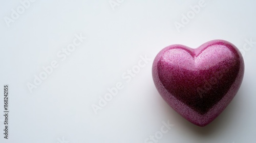 A soft pink heart sits delicately in the center of a pristine white background, its smooth edges exuding warmth and affection.