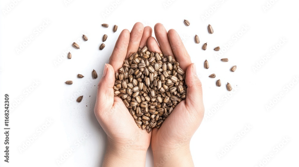 Hands Holding a Pile of Sunflower Seeds Hands Holding a Pile of Sunflower Seeds
