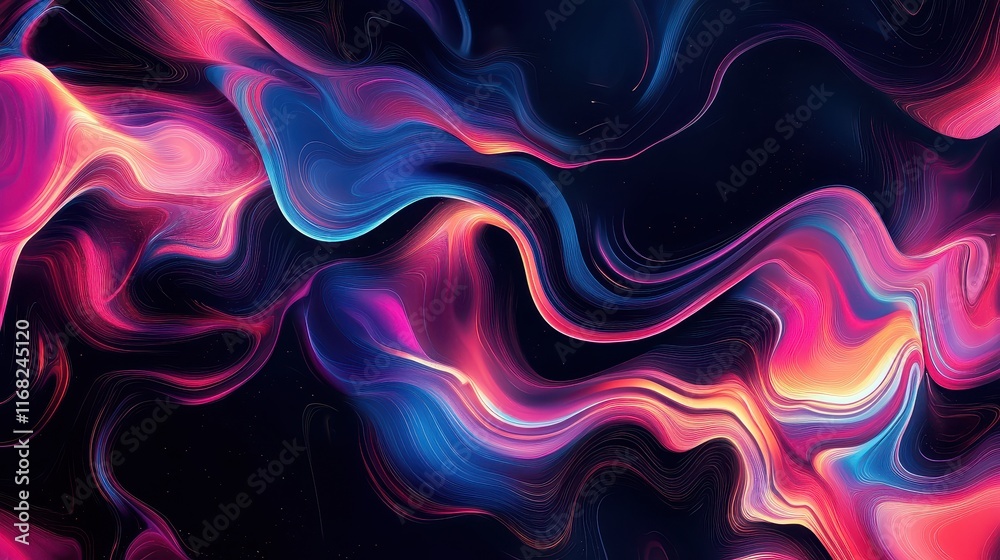 Fototapeta premium Abstract colorful lines flowing across a dark background