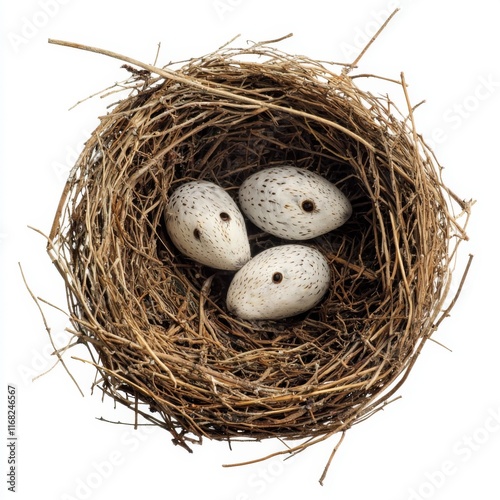 Wallpaper Mural Nest with Three White Speckled Eggs Surrounded by Twigs and Straws in Natural Setting Torontodigital.ca