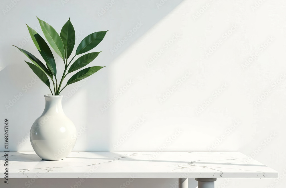 A background for product mockup displays. A marble table with a tree shadow casting onto a white wall. A background for product mockup displays. A marble table with a tree shadow casting onto a white wall.
