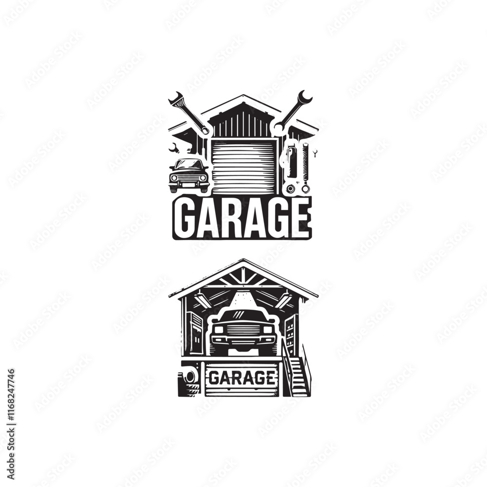 Fototapeta premium Garage silhouette icon vector symbol design illustration.