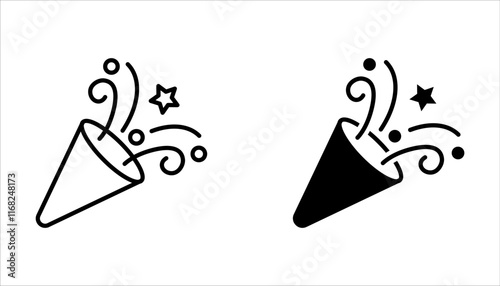 Confetti popper icon set. Celebration symbol, logo illustration on white background