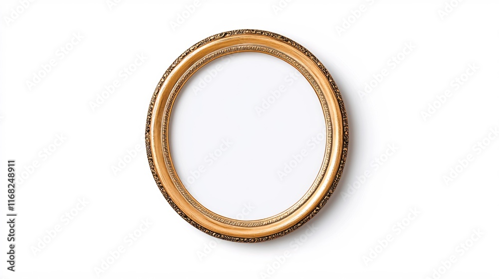 Elegant Round Gold Frame Isolated on White Background with Simple Design Elegant Round Gold Frame Isolated on White Background with Simple Design