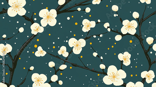 和柄-梅と波-青