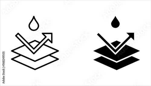 Waterproof icon set. Waterproof sign collection. Water repellent surface symbol concept on white background