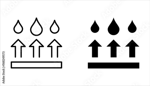 Waterproof icon set. Waterproof sign collection. Water repellent surface symbol concept on white background