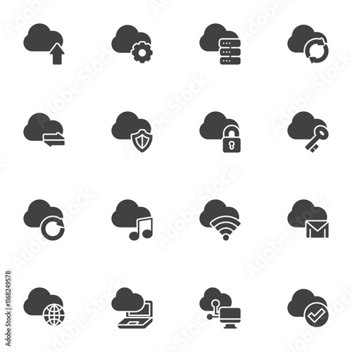Cloud computing service vector icons set