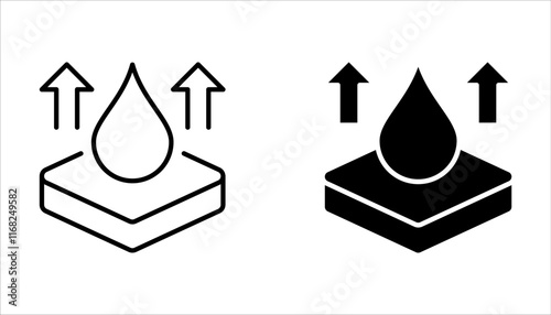 Waterproof icon set. Waterproof sign collection. Water repellent surface symbol concept on white background