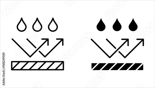 Waterproof icon set. Waterproof sign collection. Water repellent surface symbol concept on white background