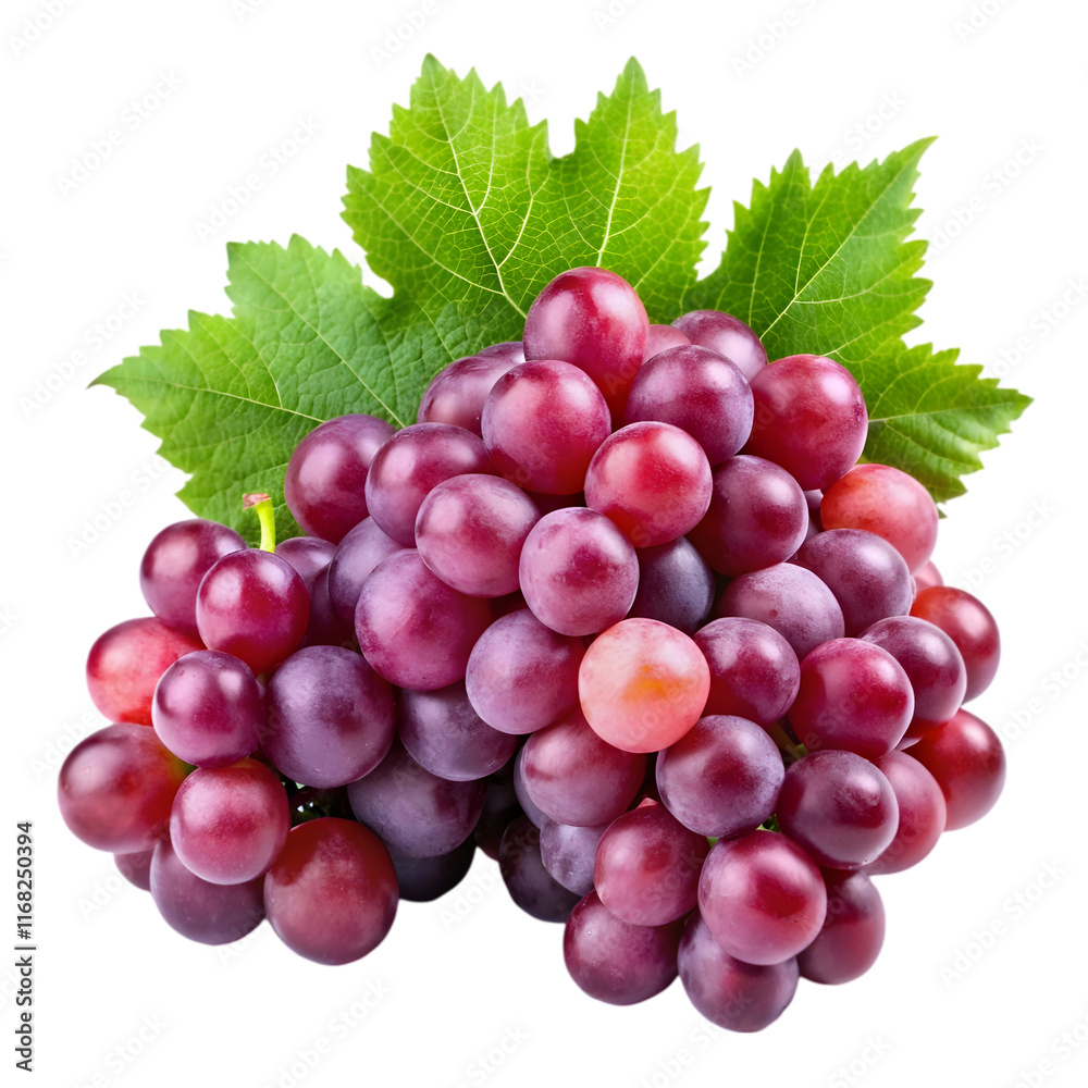 Fototapeta premium fresh red grapes with leaves isolated