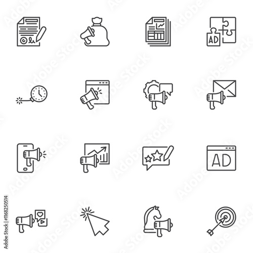 Digital marketing line icons set