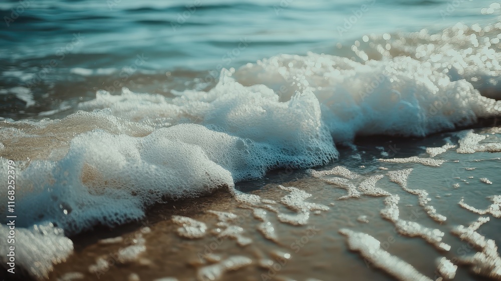 Waves in the ocean with turquoise water and soft foam on the shore Waves in the ocean with turquoise water and soft foam on the shore