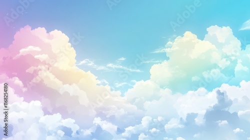 Fototapeta Naklejka Na Ścianę i Meble -  Fluffy clouds with soft blue sky and light pastel tones