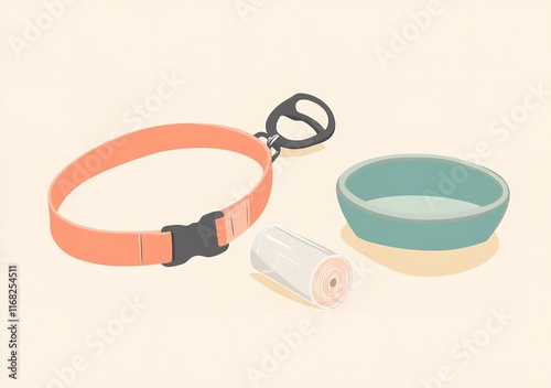 Flat Vector Illustration of Pet Accessories Including a Collar

 photo