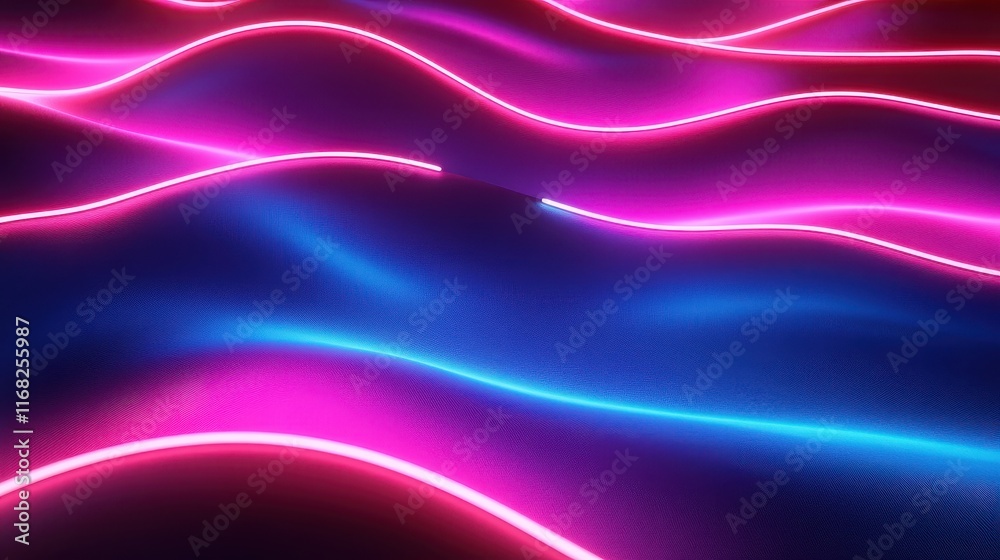 Naklejka premium Abstract neon lights in a smooth wave pattern, glowing against a dark background