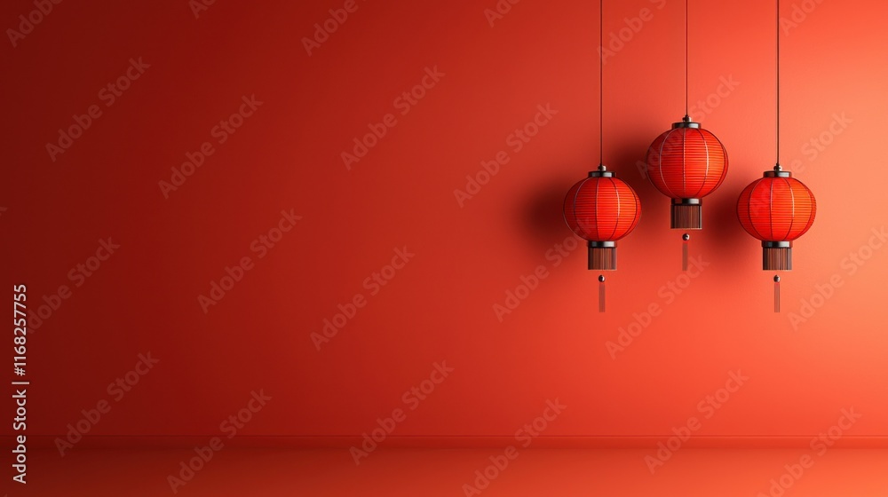 A vibrant display of traditional red lanterns against a solid red background, symbolizing celebration and festivity. A vibrant display of traditional red lanterns against a solid red background, symbolizing celebration and festivity.