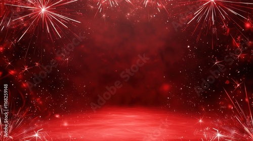 A vibrant red background with sparkling fireworks, perfect for festive celebrations and event promotions.