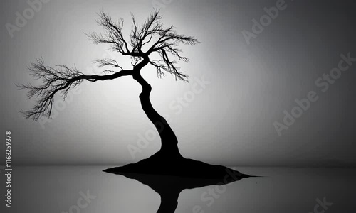 Leafless tree branch silhouette against winter sky. Clouds arriving. Time lapse