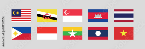 
Association of Southeast Asian Nations Flag Set. Flag Bundle of ASEAN Members country. 