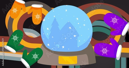 Wallpaper Mural Retro 70s Background animation with Mitten Glove and Snow Globe. Groovy holiday 1970s art video. Minimalistic Vintage design, old-fashioned color artwork. Torontodigital.ca