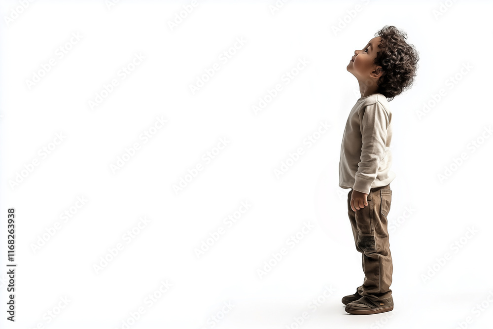 Naklejka premium 3 year old boy isolated on a white background looking up