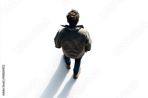 Portrait of a man walking overhead view isolated on a white background
