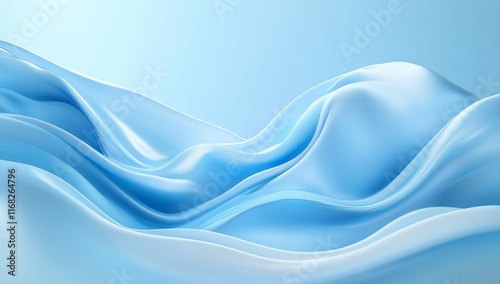Abstract light blue fabric waves, flowing silk texture.