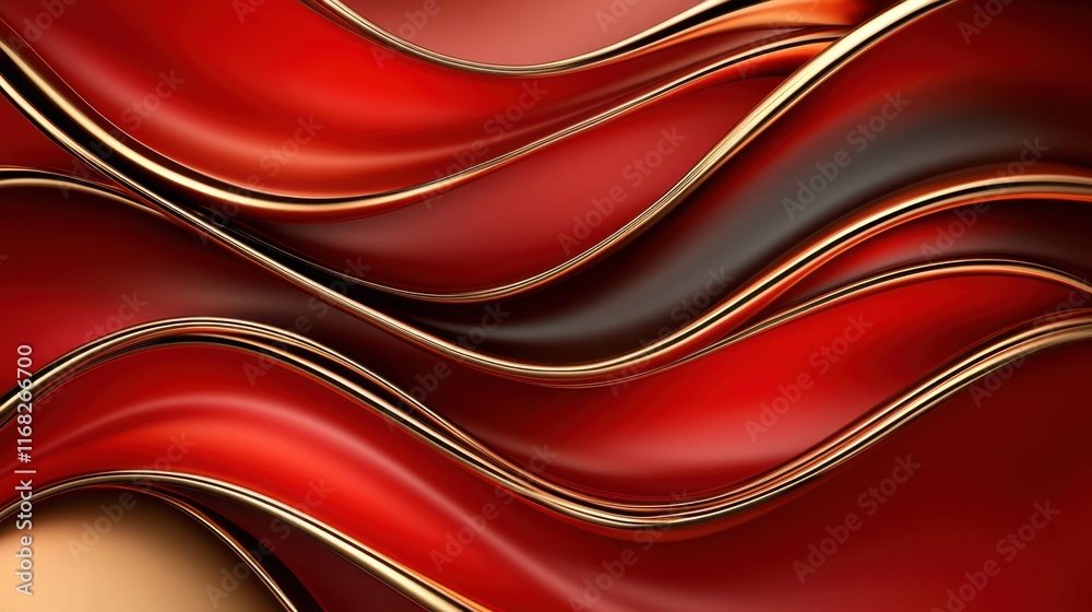 Fototapeta premium Vibrant red and gold waves create an elegant abstract design, perfect for backgrounds and digital art projects.