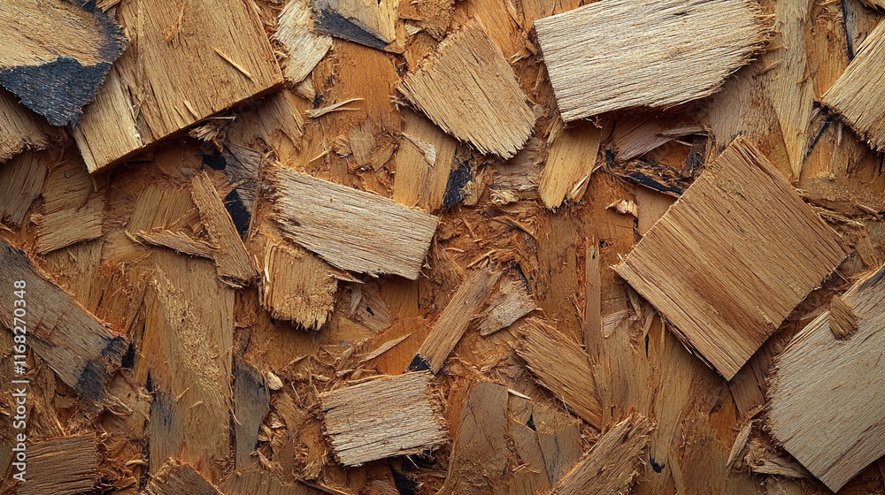 Close-up of OSB boards with a seamless wooden texture composed of compact brown wood chips arranged in a natural chaotic pattern creating a rustic and industrial backdrop in earthy tones
Close-up of OSB boards with a seamless wooden texture composed of compact brown wood chips arranged in a natural chaotic pattern creating a rustic and industrial backdrop in earthy tones