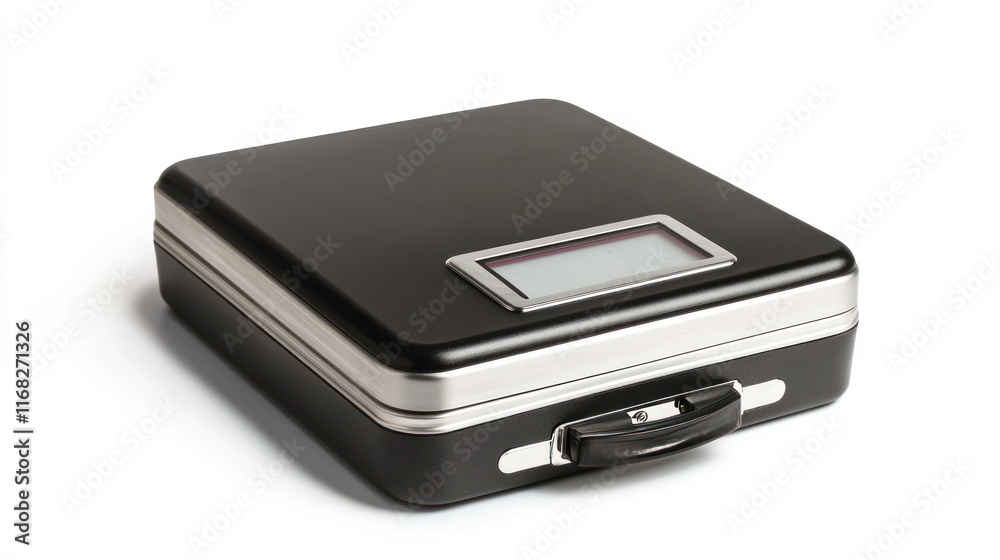 Black metal briefcase with a digital display Black metal briefcase with a digital display