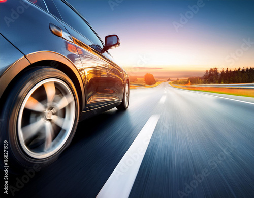 Surreal scene of a speeding car in the city