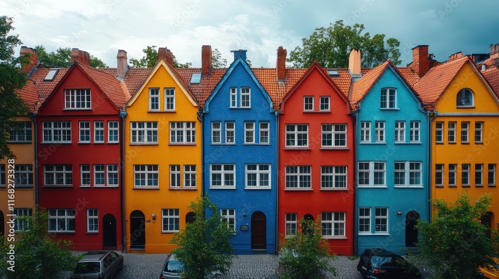 Vibrant Colorful Houses Row in European City Vibrant Colorful Houses Row in European City