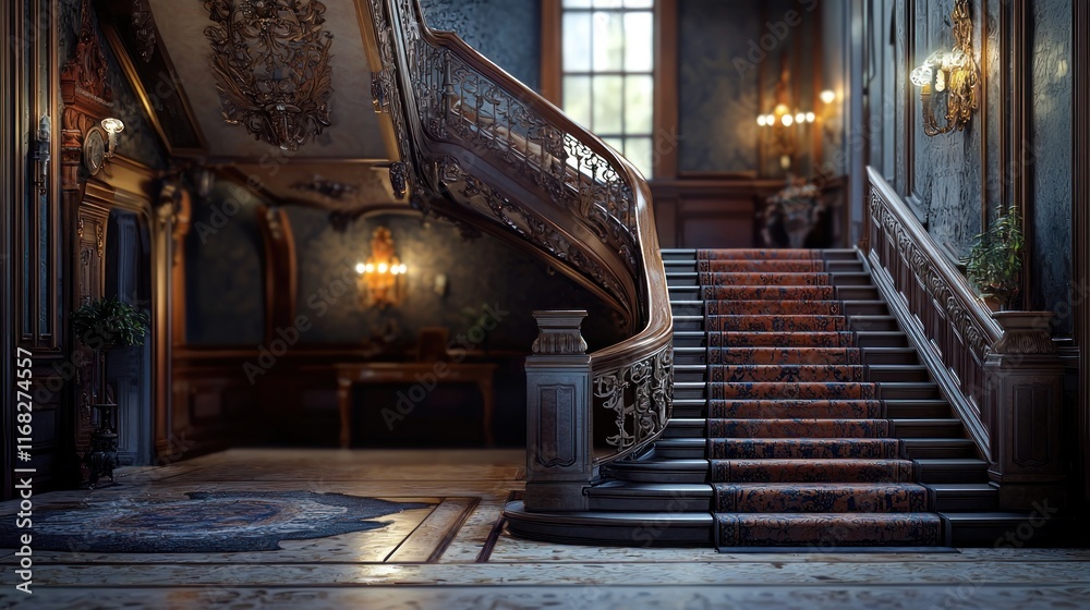 Fototapeta premium Grandiose Curving Staircase in a Luxurious Mansion