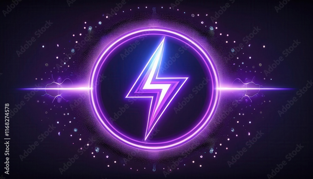A vibrant purple lightning bolt symbol enclosed in a circular glow, radiating energy and modern design. A vibrant purple lightning bolt symbol enclosed in a circular glow, radiating energy and modern design.