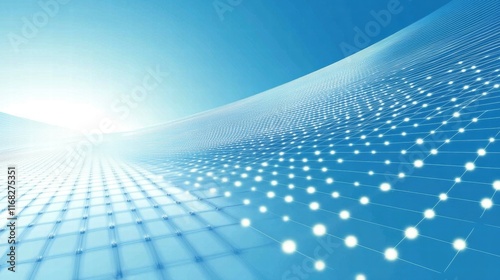 Abstract blue background with a grid pattern and glowing dots, suggesting technology and data.