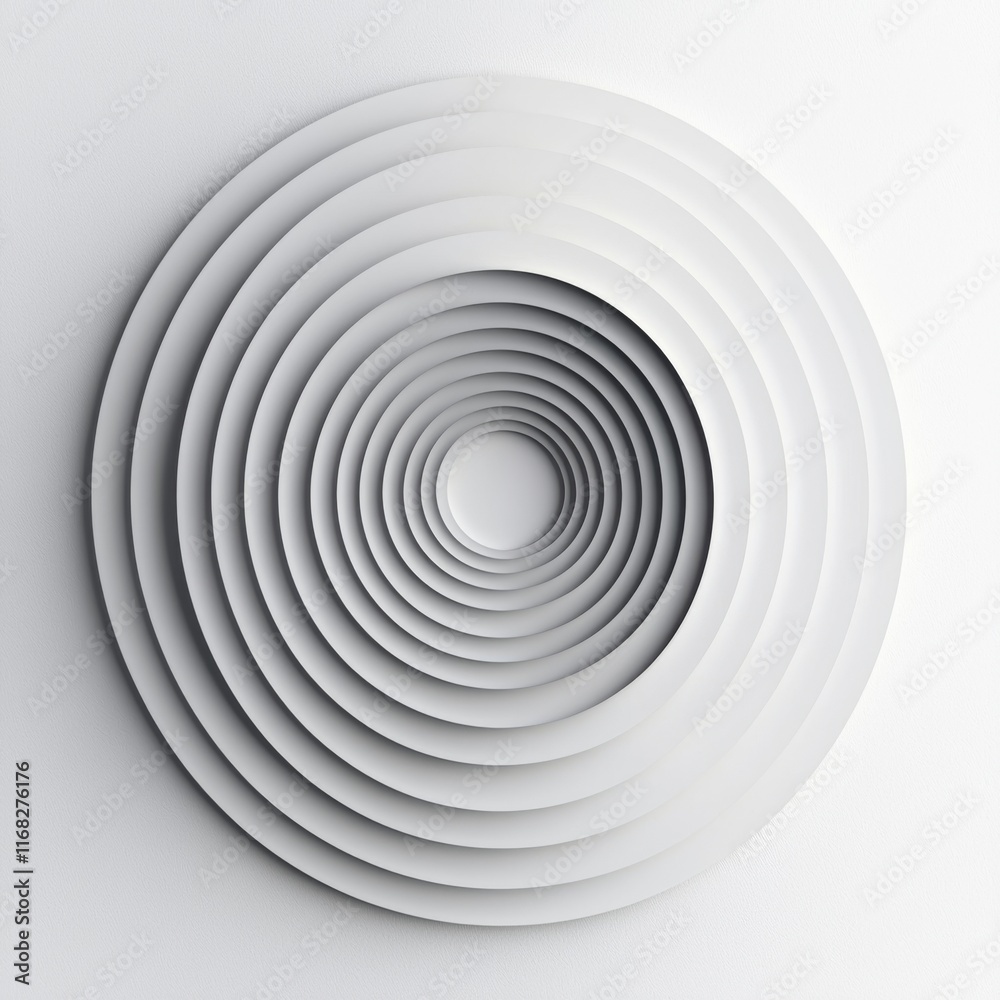 Fototapeta premium Abstract White Circular Shape with Layered Concentric Circles in Soft Light and Shadow