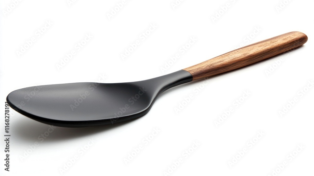 Black silicone spatula with wooden handle cooking utensil Black silicone spatula with wooden handle cooking utensil